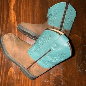 Children's Western Boots in Brown and Teal